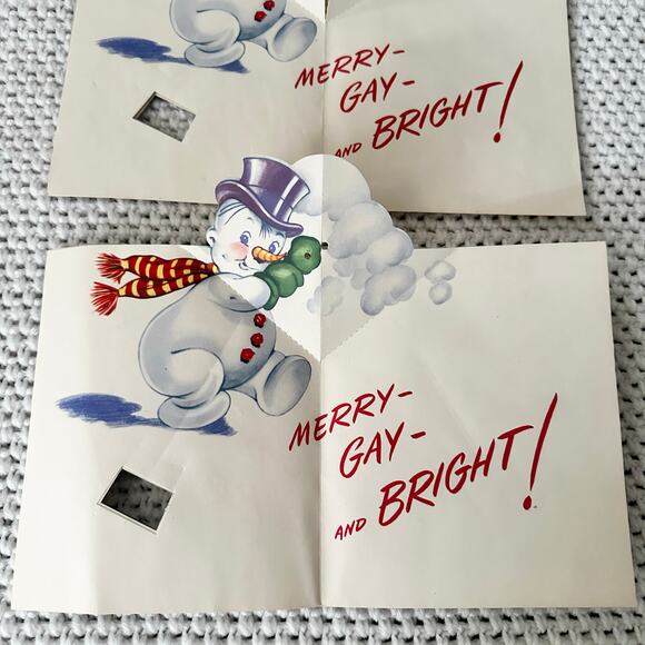 Vintage 2 USA Full O Fun Mid Century Paper Pop Up Snowman Christmas Cards READ - Picture 4 of 5
